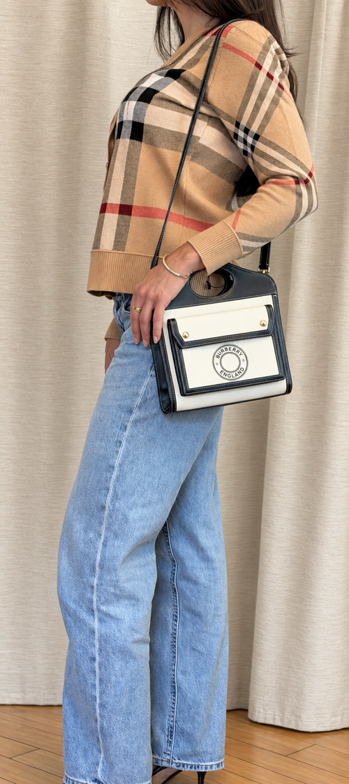 Burberry Two-Tone Mini Pocket Bag – White Canvas & Black Calfskin